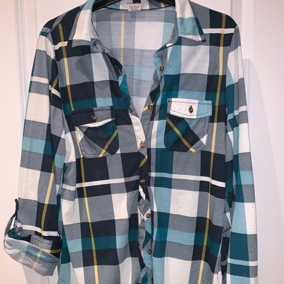 Long Plaid Button-up Shirt - Picture 1 of 8